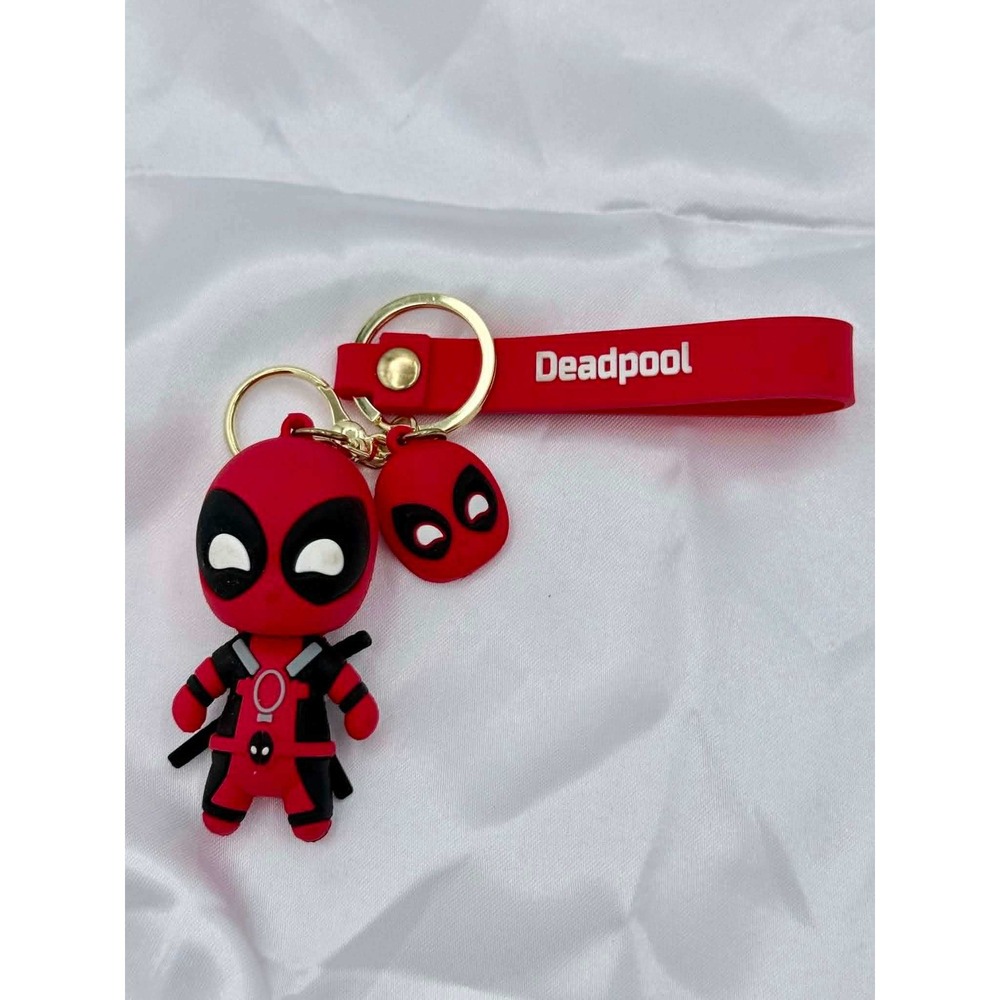 Marvel Deadpool 3D Silicone Figure Keychain with Red Wristlet Strap & Charm